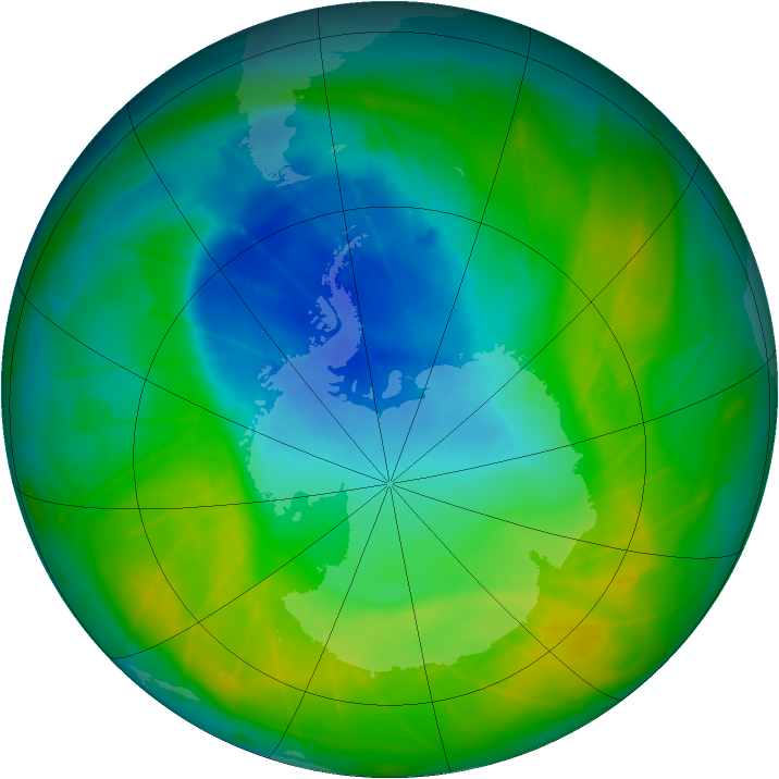 Antarctic ozone map for 27 November 2009